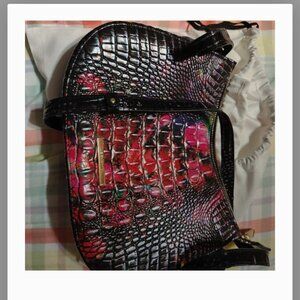 Brahmin Red and Black Croc-Embossed Crossbody Bag